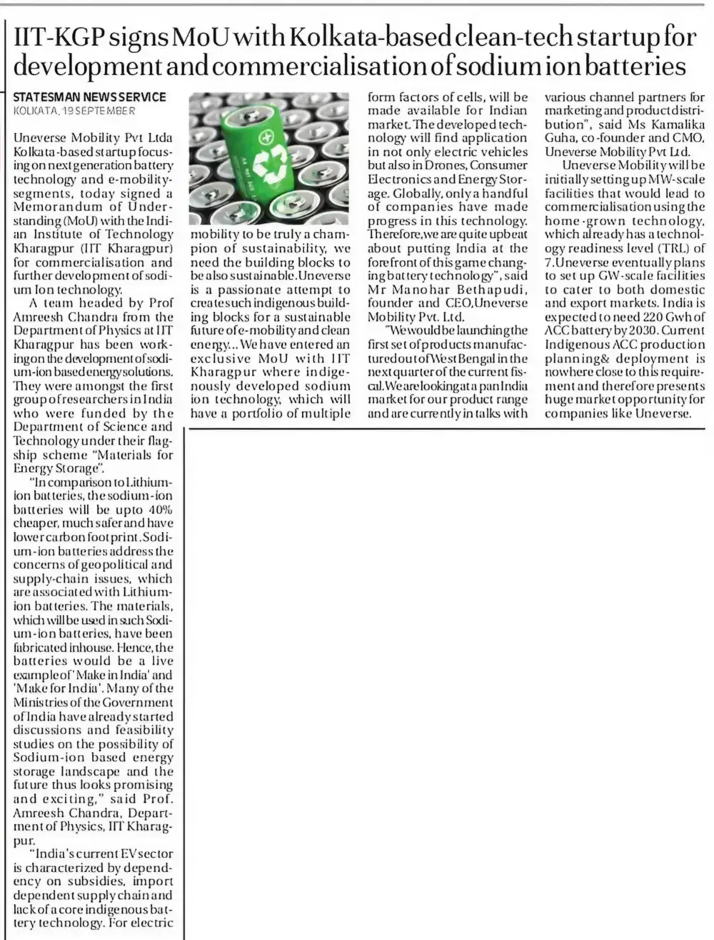 The Statesman, 20th September, 2023